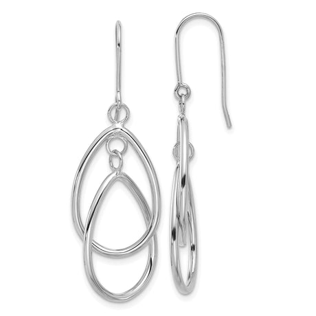 14k White Gold Dangle Earrings with Interlocking Open Teardrop Design, Lightweight Modern Style