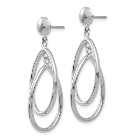 14k White Gold Dangle Earrings, Open Teardrop and Oval Hoop Design, Polished Finish