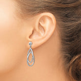 14k White Gold Dangle Earrings, Open Teardrop and Oval Hoop Design, Polished Finish