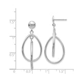 14k White Gold Dangle Earrings, Open Teardrop and Oval Hoop Design, Polished Finish