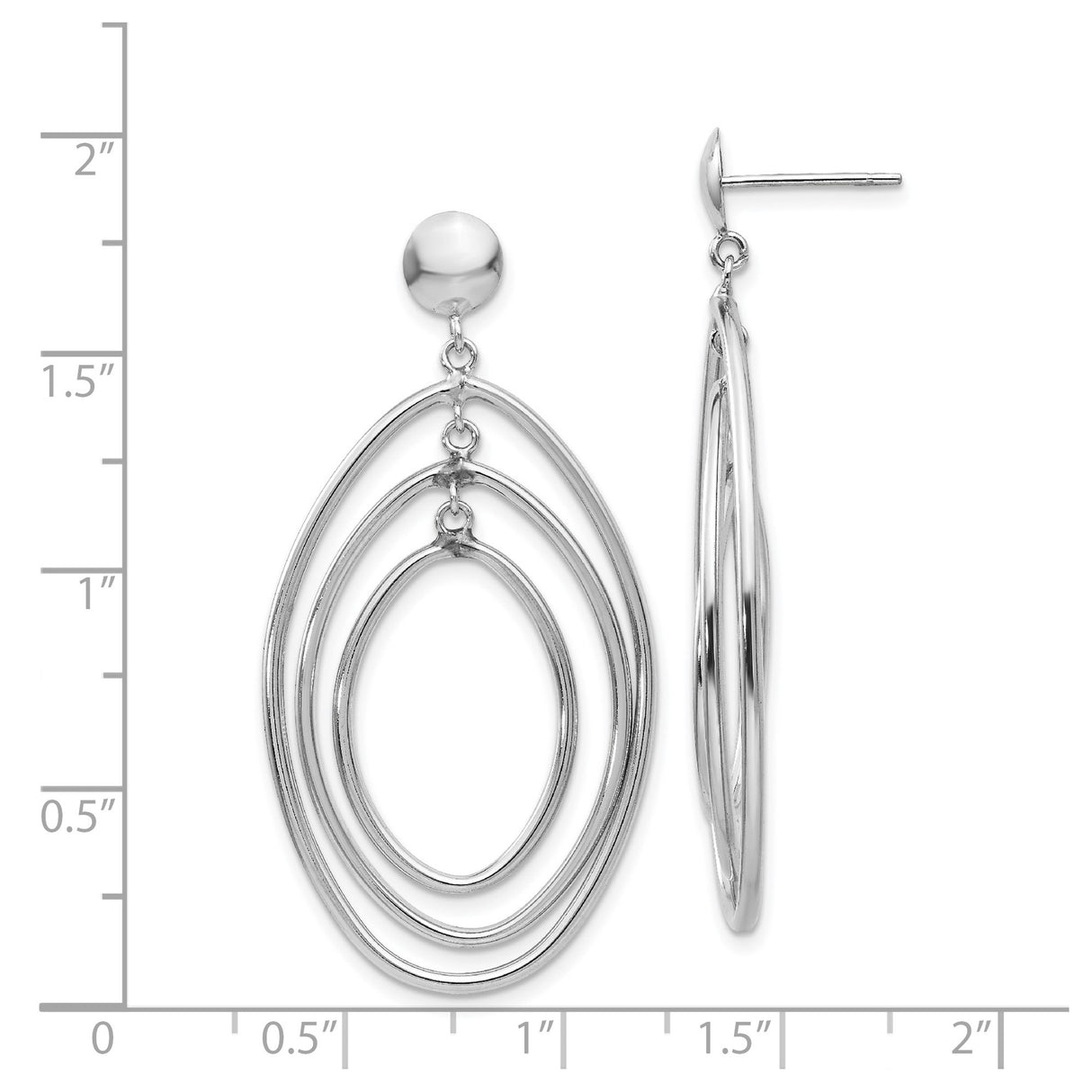 14k White Gold Dangle Earrings with Triple Open Oval Hoop Design for Women