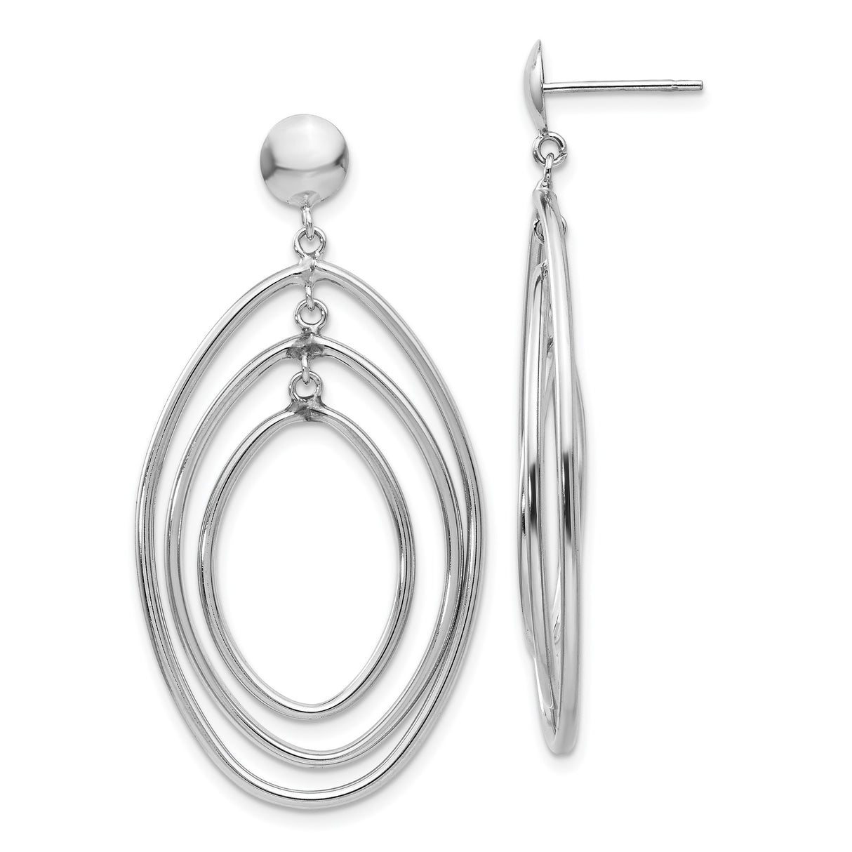 14k White Gold Dangle Earrings with Triple Open Oval Hoop Design for Women