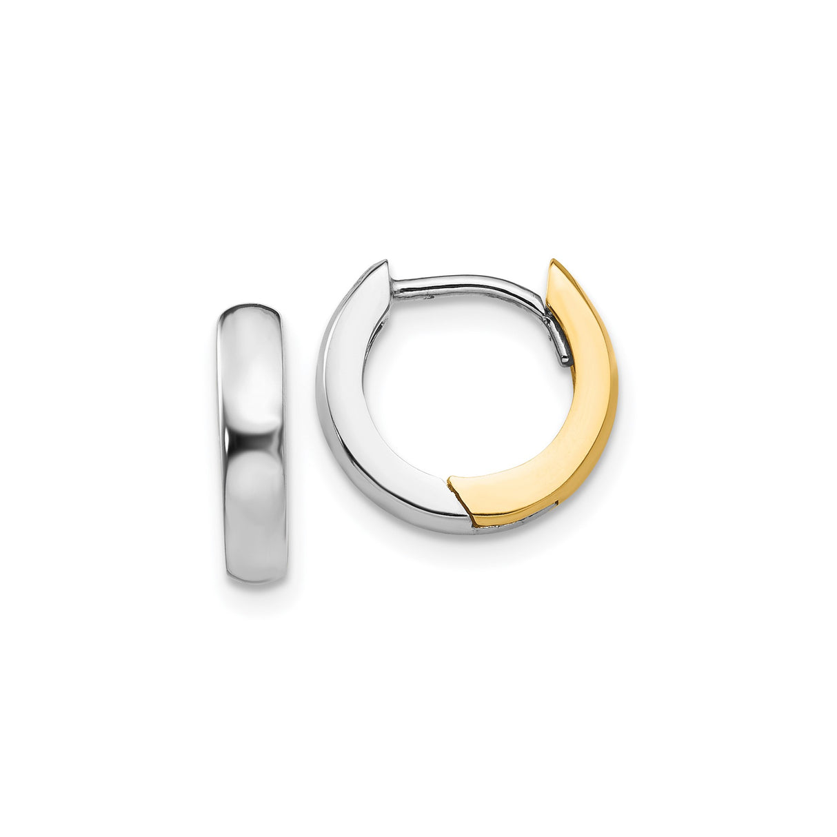 14k Yellow and White Gold Hoop Earrings, Small Two-Tone Huggie Style, Unisex Minimalist Design