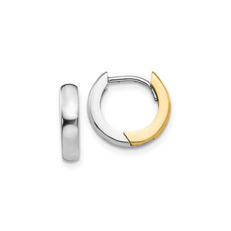 14k Yellow and White Gold Hoop Earrings, Small Two-Tone Huggie Style, Unisex Minimalist Design