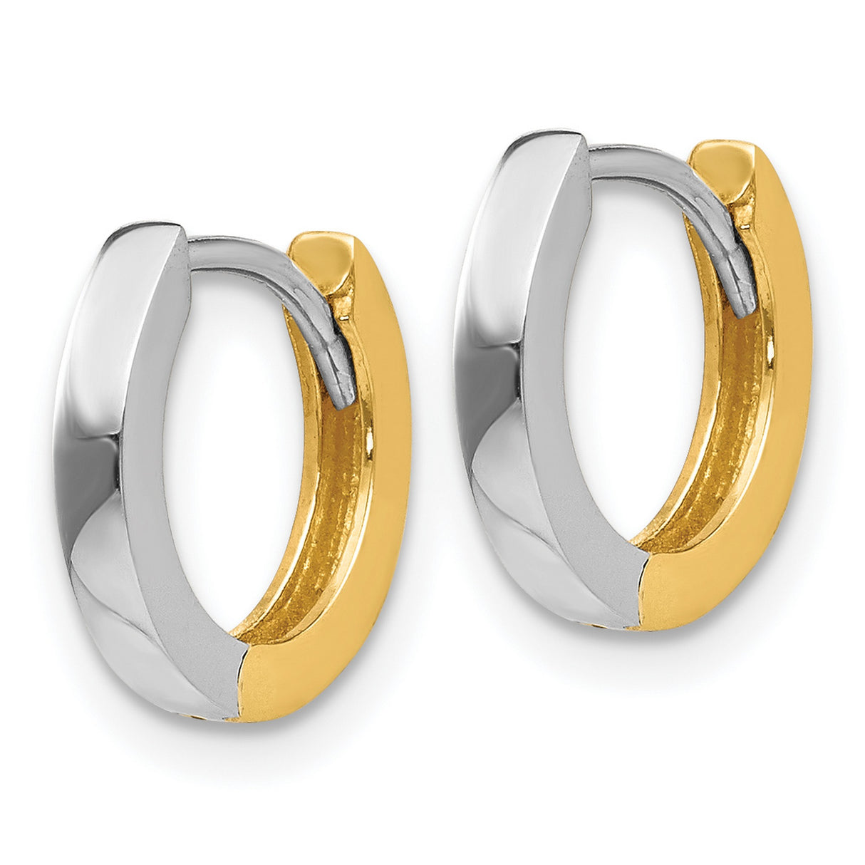 14k Yellow and White Gold Hoop Earrings, Polished Two-Tone Hinged Hoops, Unisex Minimalist Style