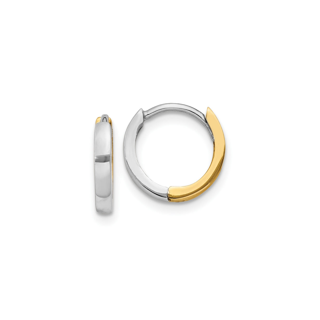 14k Two Tone Gold Huggie Hoop Earrings, Yellow and White Gold, Minimalist Unisex Style