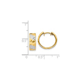 14k Yellow Gold Hoop Earrings, Rhodium Finish, Diamond-Cut Two-Tone Faceted Design for Women
