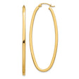 14k Yellow Gold Oval Hoop Earrings, Elongated Lightweight Polished Tube Design for Women