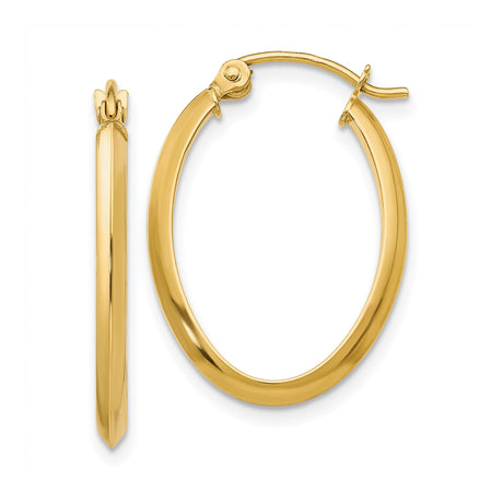 14k Yellow Gold Oval Hoop Earrings with Snapback Closure, Polished Lightweight Design for Women