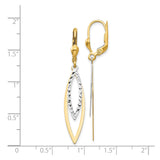 14k Two-Tone Gold Dangle Earrings with Open Marquise Drop and Textured White Gold Center