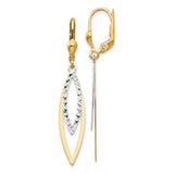 14k Two-Tone Gold Dangle Earrings with Open Marquise Drop and Textured White Gold Center