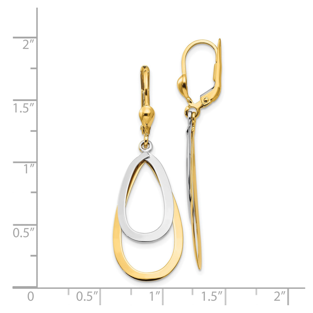14k Yellow Gold Dangle Earrings with Interlocking Teardrop Design, Leverback Closures