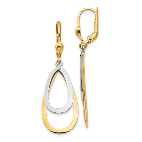 14k Yellow Gold Dangle Earrings with Interlocking Teardrop Design, Leverback Closures
