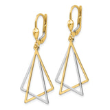 14k Yellow Gold Dangle Earrings, Interlocking Geometric Triangle Drop, Modern Minimalist Style