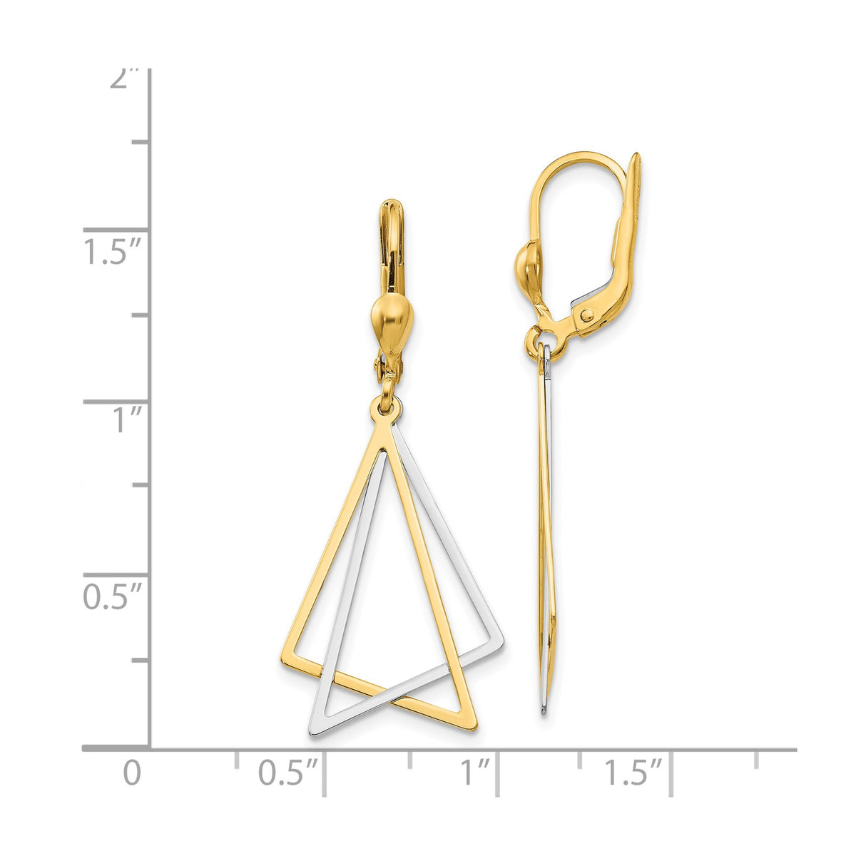 14k Yellow Gold Dangle Earrings, Interlocking Geometric Triangle Drop, Modern Minimalist Style