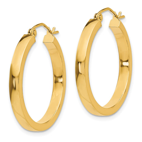 14k Yellow Gold Hoop Earrings, Classic Polished Tube Design, Lightweight and Minimalist Style