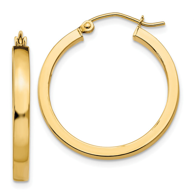 14k Yellow Gold Hoop Earrings, Classic Polished Tube Design, Lightweight and Minimalist Style