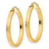 14k Yellow Gold Hoop Earrings, Medium Polished Flat Edge Oval Hoops for Women
