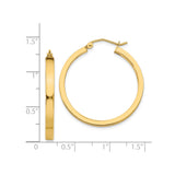 14k Yellow Gold Hoop Earrings, Medium Polished Flat Edge Oval Hoops for Women