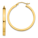 14k Yellow Gold Hoop Earrings, Medium Polished Flat Edge Oval Hoops for Women