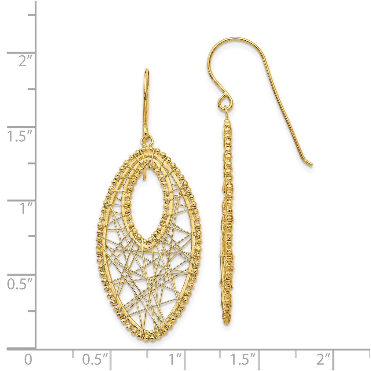 14k Yellow Gold Dangle Earrings with Marquise Openwork, Wire Detailing and Beaded Accents