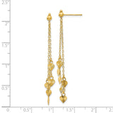 14k Yellow Gold Dangle Earrings with Textured Heart Charms and Polished Finish