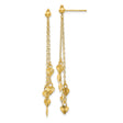 14k Yellow Gold Dangle Earrings with Textured Heart Charms and Polished Finish