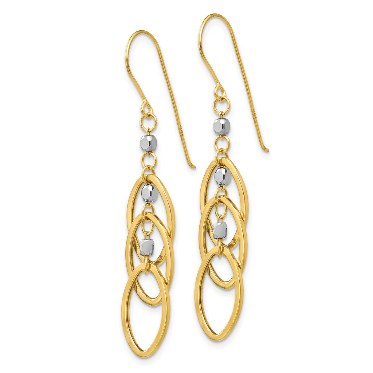 14k Two-Tone Gold Dangle Earrings with Interlocking Oval Loops and Faceted Beads