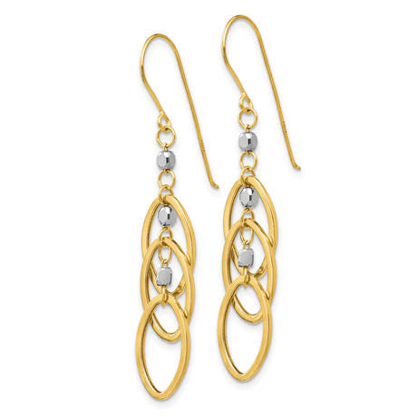 14k Two-Tone Gold Dangle Earrings with Interlocking Oval Loops and Faceted Beads