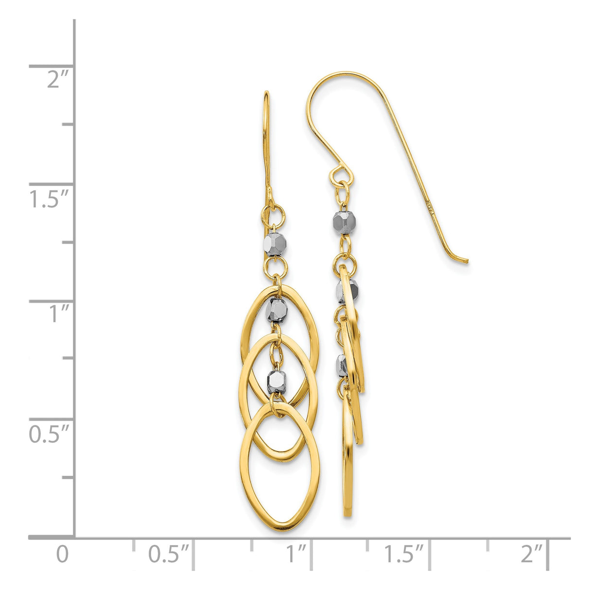 14k Two-Tone Gold Dangle Earrings with Interlocking Oval Loops and Faceted Beads
