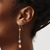 14k Tri-Color Gold Dangle Earrings with Textured Puff Heart Charms for Women