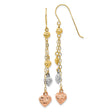 14k Tri-Color Gold Dangle Earrings with Textured Puff Heart Charms for Women