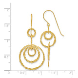 14k Yellow Gold Dangle Earrings with Textured Concentric Circles and Hammered Finish