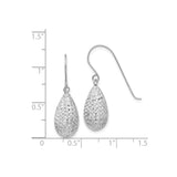 14k White Gold Teardrop Dangle Earrings with Diamond-Cut Texture and Polished Drop Design