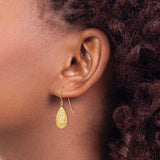 14k Yellow Gold Dangle Earrings, Textured Teardrop Drop with Diamond Cut Finish