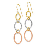 14k Tri-Color Gold Dangle Earrings with Interlocking Yellow, White, and Rose Gold Circles
