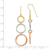 14k Tri-Color Gold Dangle Earrings with Interlocking Yellow, White, and Rose Gold Circles