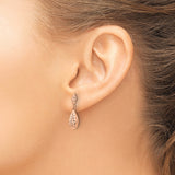 14k Rose Gold Dangle Earrings, Puff Teardrop Shape with Diamond Cut Texture, Lightweight Drop Design