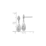 14k White Gold Dangle Earrings, Diamond Cut Teardrop Design, High Shine Drop Style for Women