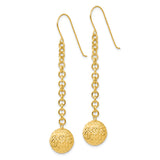 14k Yellow Gold Dangle Earrings with Textured Ball Drop and Chain Link Design