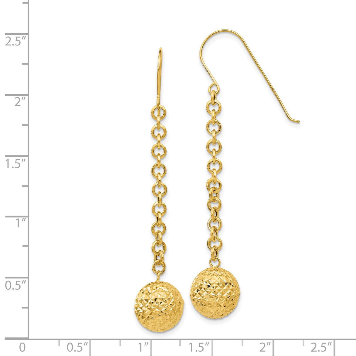 14k Yellow Gold Dangle Earrings with Textured Ball Drop and Chain Link Design
