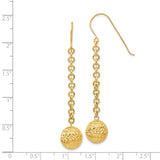 14k Yellow Gold Dangle Earrings with Textured Ball Drop and Chain Link Design