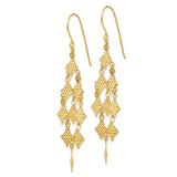 14k Yellow Gold Dangle Earrings, Cascading Chandelier with Textured Diamond Shape Drops