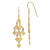 14k Yellow Gold Dangle Earrings, Cascading Chandelier with Textured Diamond Shape Drops
