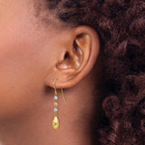 14k Tri-Color Gold Dangle Earrings with Teardrop Drops and Textured Beads for Women