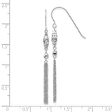 14k White Gold Dangle Drop Earrings with Textured Diamond Cut Fish Design and Chain Tassels