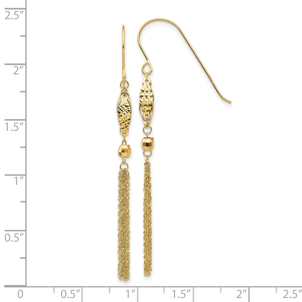 14k Yellow Gold Dangle Earrings with Textured Oval Accents and Multi-Strand Tassels