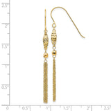 14k Yellow Gold Dangle Earrings with Textured Oval Accents and Multi-Strand Tassels