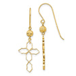 14k Yellow Gold Dangle Earrings with Openwork Cross and Faceted Bead Design