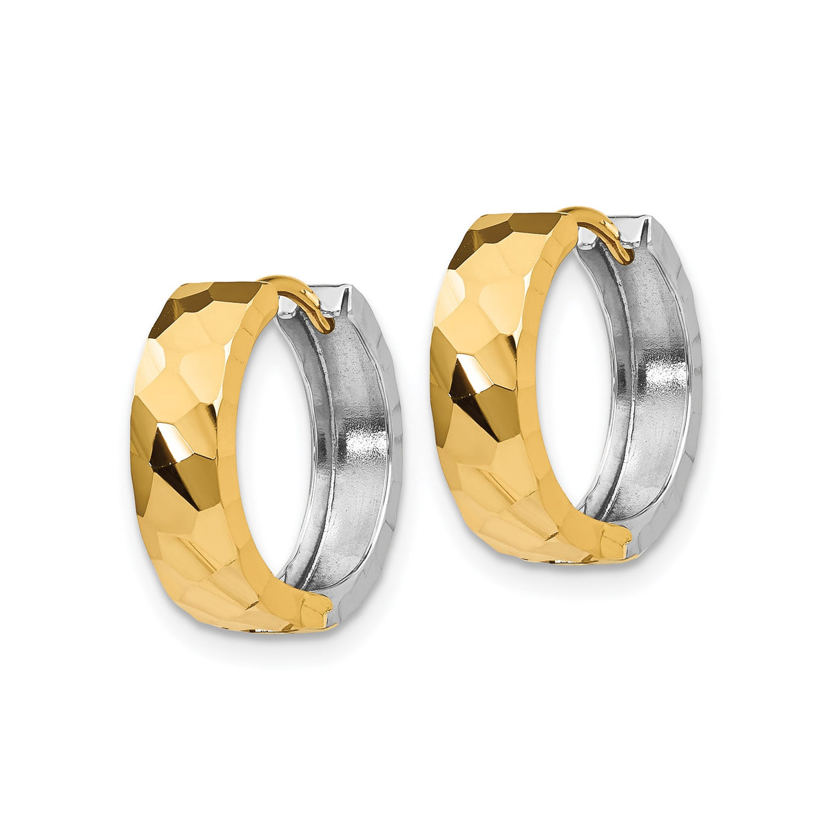 14k Two-Tone Gold Hoop Earrings with Hammered Finish, Modern Textured Design for Women